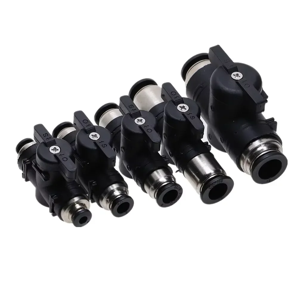 BUC 4mm 6mm 8mm 10mm 12mm Black Pneumatic Push In Quick Joint Connector Hand Valve To Turn Switch Manual Ball Current Limiting
