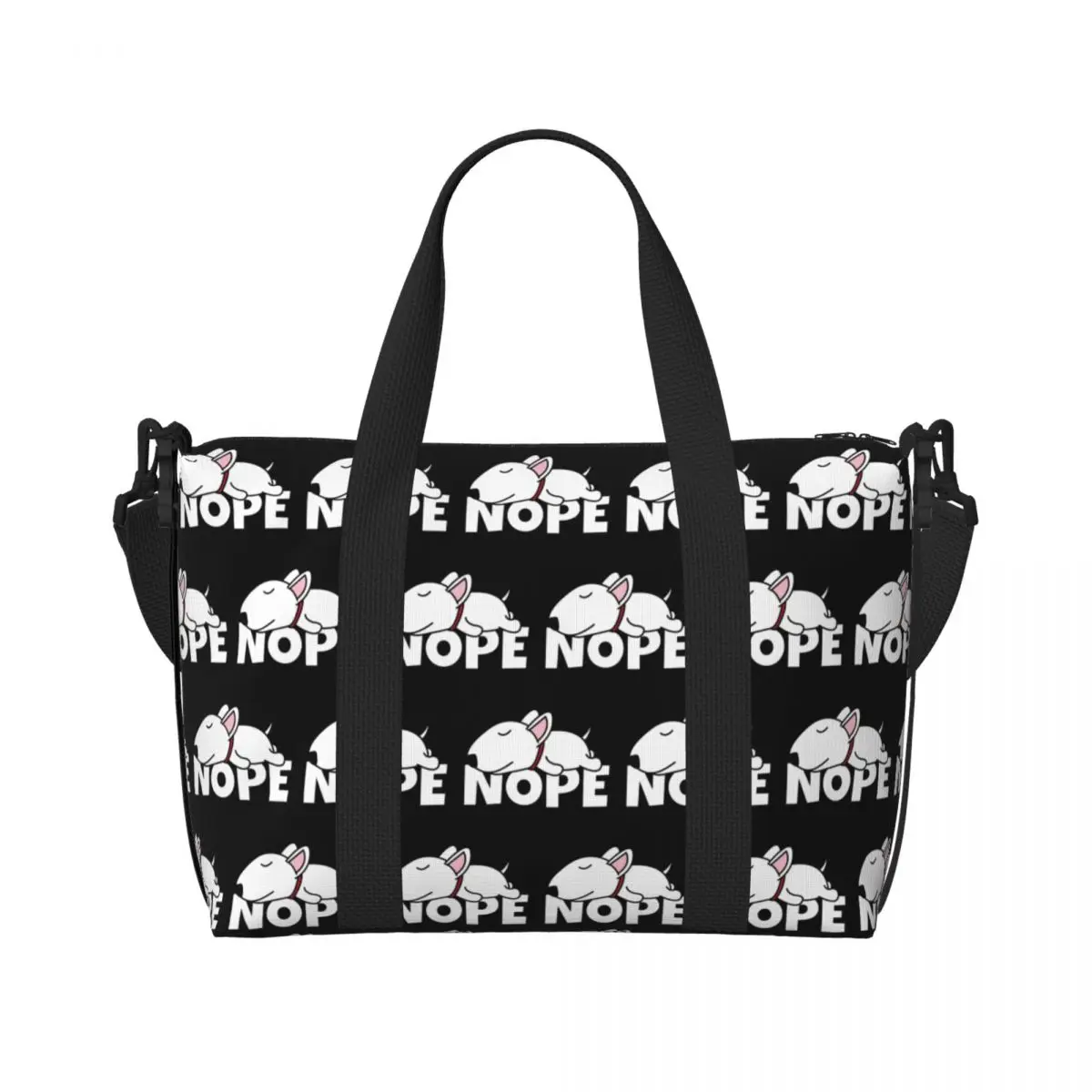 Custom Nope Bull Terrier สุนัข Lazy Beach Tote กระเป๋าสําหรับผู้หญิงสัตว์เลี้ยงช่องใหญ่ Gym Beach กระเป๋าเดินทาง