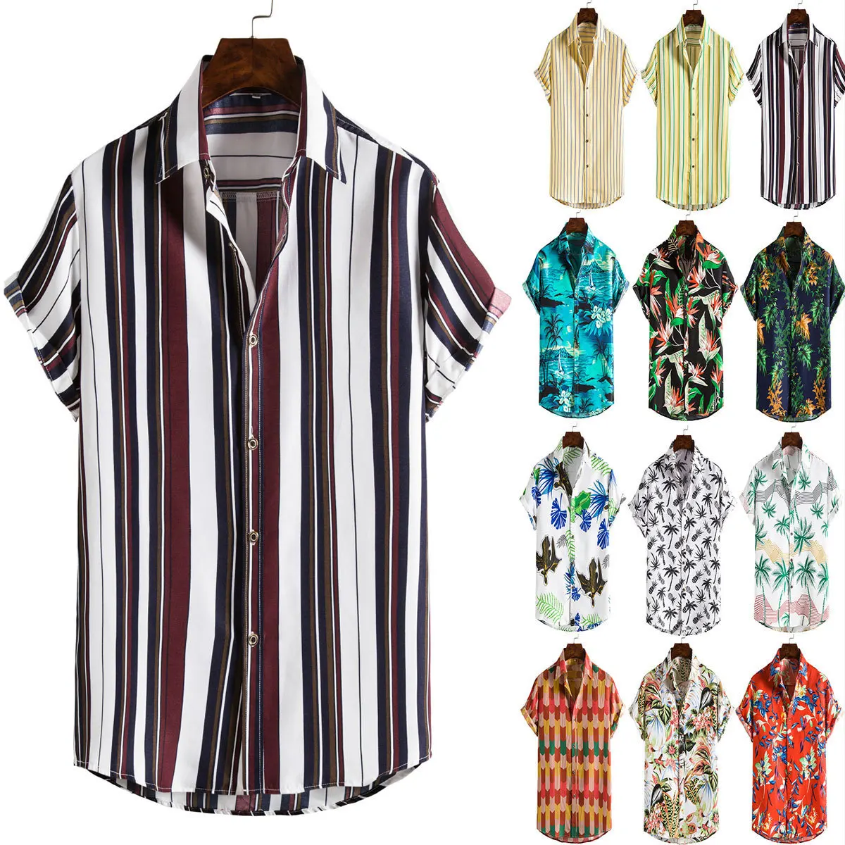 

Spring/Summer Men's Beach Short Sleeve Shirt Trend Print