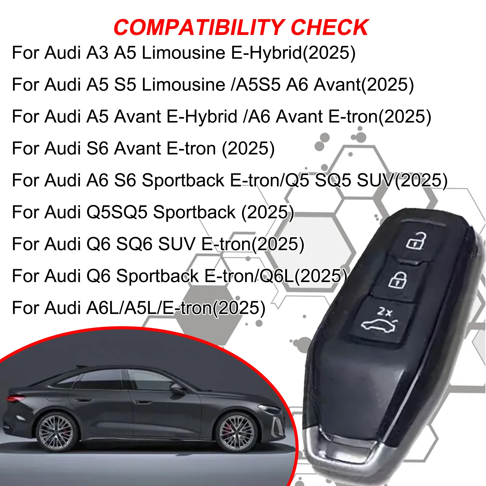 3-Tasten-Fernbedienungs-Schlüsselhülle aus Silikon für Audi A3 A5 A6 S5 S6 Q6 Sportback A6L/A5L/E-tron 2025