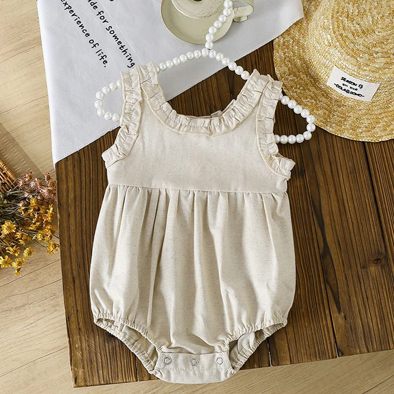 

2025 New Summer 0-24M Children Clothes Toddler Baby Girls Jumpsuit Sleeveless Cotton Solid Color Newborn Baby Girls Romper