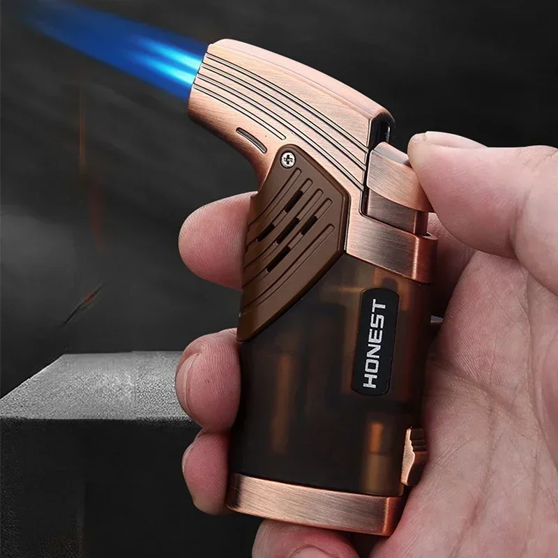 HONEST Dual Fire Straight Flame Windproof Turbo Lighter Butane Blue Flame Cigar Smoking Tool Windproof Cigar Lighter