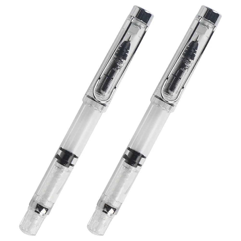 

2 Pcs Piston Filling Gel Pen Calligraphy Ink Simple Transparent Writing Plastic Reusable Miss Smooth Travel