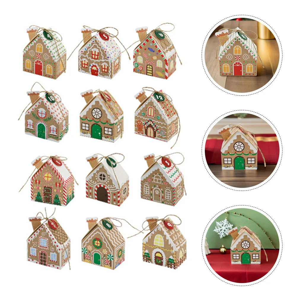 

24Pcs Christmas Advent Calendar Box House Shaped Easy Assemble Countdown Calendar for Holiday Treat Party Favor Candy Boxes