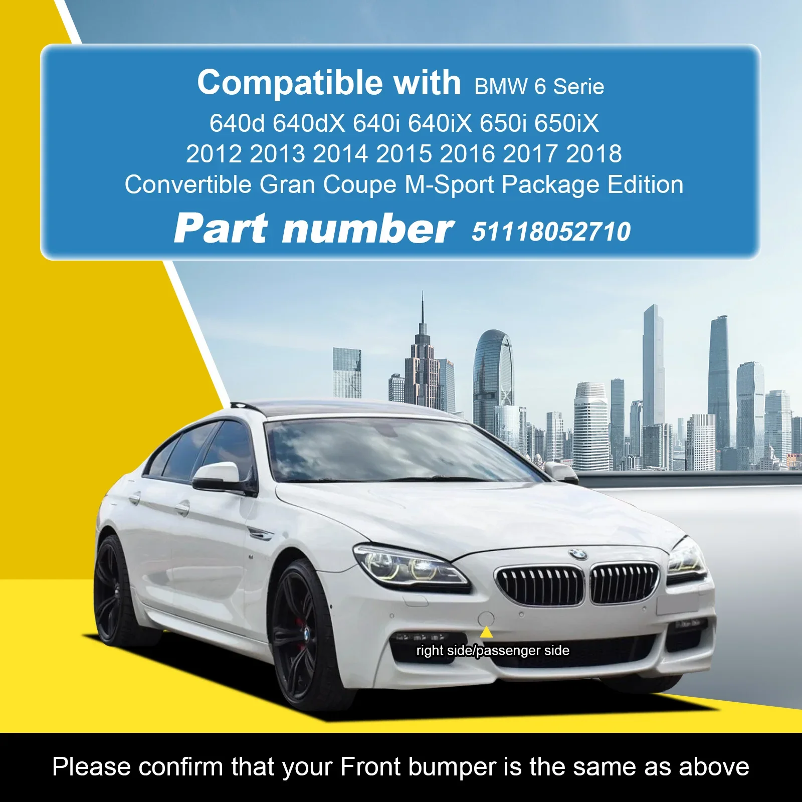 For BMW 6 Series M Sport 640d 640dX 650i 2012-2018 Front Bumper Tow Hook Cover Cap Genuine Part 51118052710