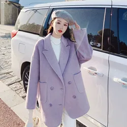 2024 Spring Fall New Purple Woolen Blazer Women Slimming Casual Padded Thickened Coat Jacket Female Office Lady Coat Hot Sale