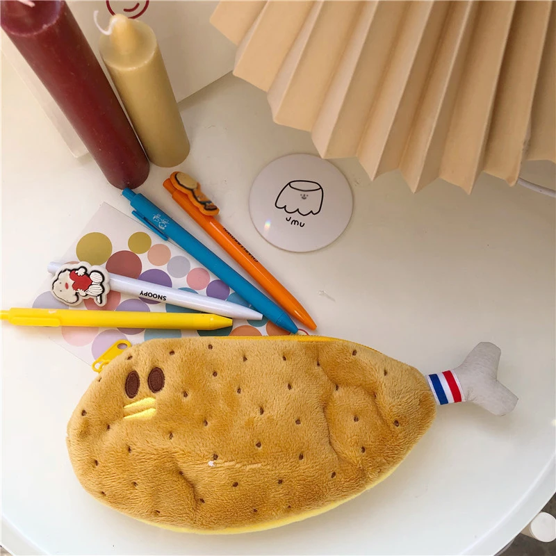 1Pcs Cartoon Chicken Leg Plush Bag Cute Big Eye Banana Pen Bag Soft Plush Cosmetic Bag Student Stationery Storage Kid Coin Purse