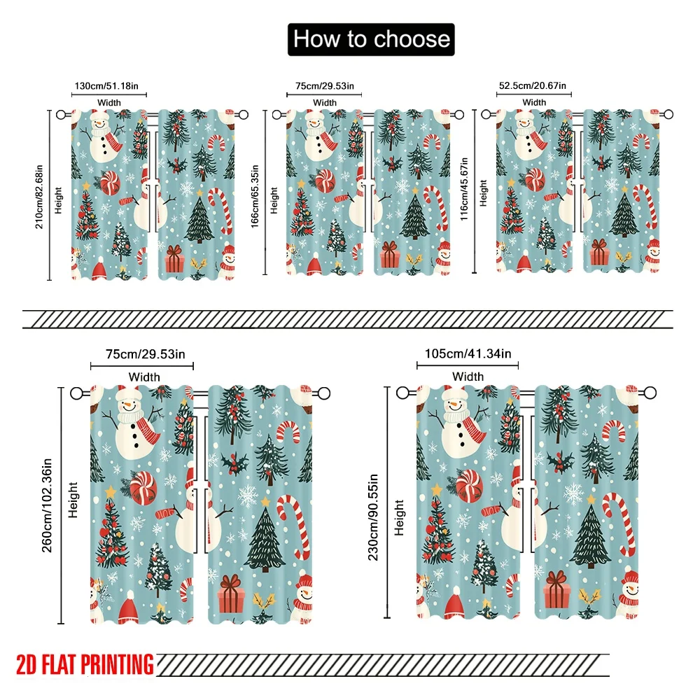 2 قطعة ، 2D الطائرة الطباعة لوحات الستار الشعبية لطيف ثلج شجرة عيد الميلاد البوليستر سهلة التركيب (بدون قضيب) ديكور المنزل
