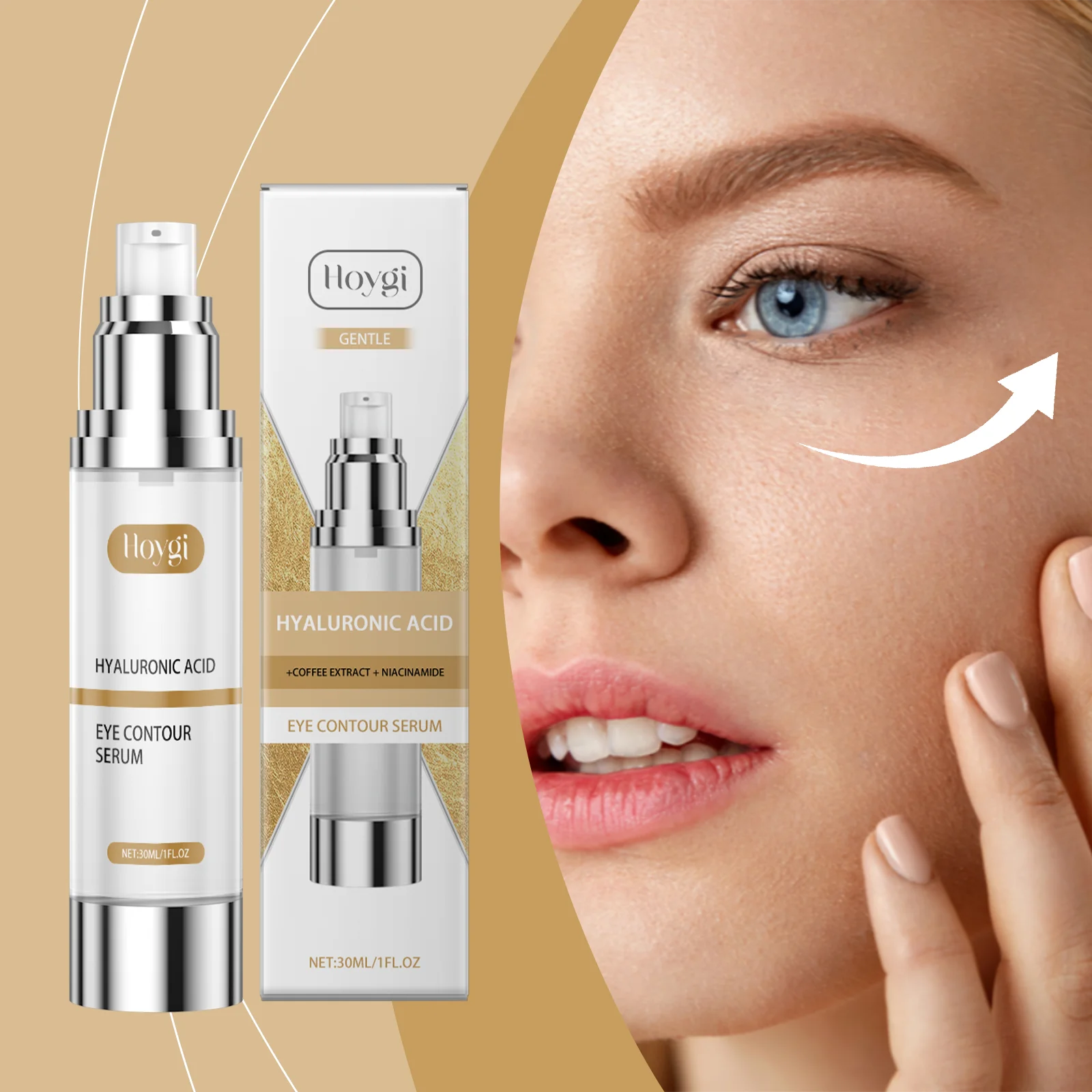 Suero de ojos de ácido hialurónico que nutre la piel alrededor de la humedad se desvanece líneas finas arrugas mejorar las bolsas de ojos ojeras contorno de elevación