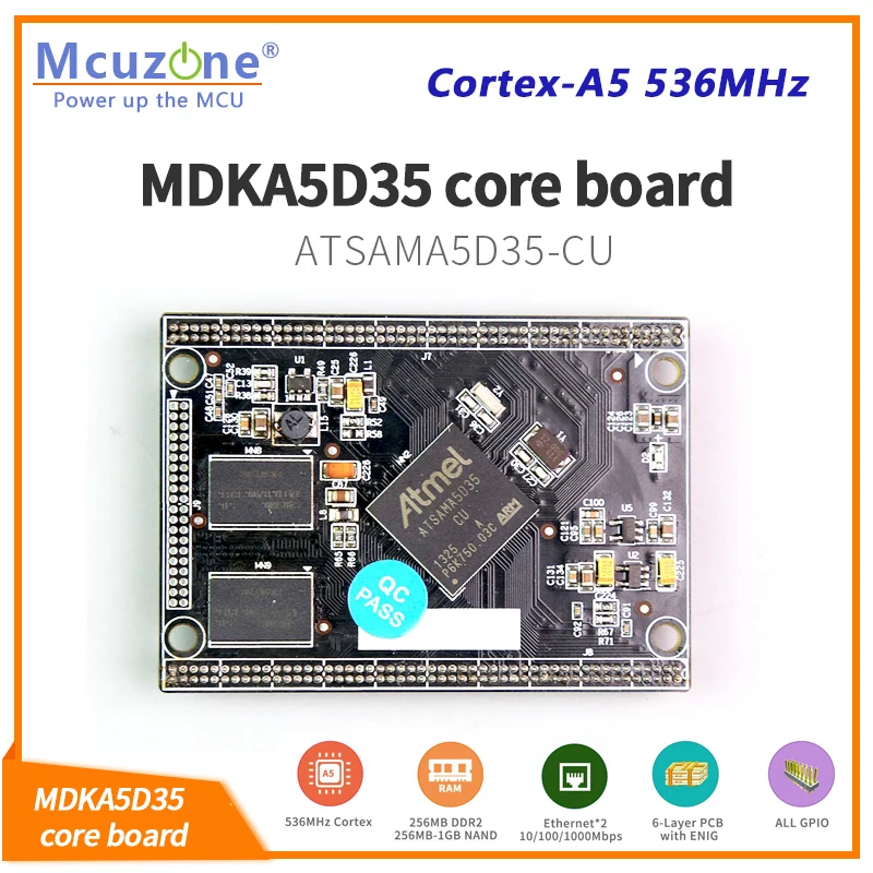 

Gigabit Ethernet , ATSAMA5D35, A5D35, MDKA5D35 Core Board, 536MHz Cortex-A5 CPU, 256MB DDR2,256M NAND, 4USART+2UART