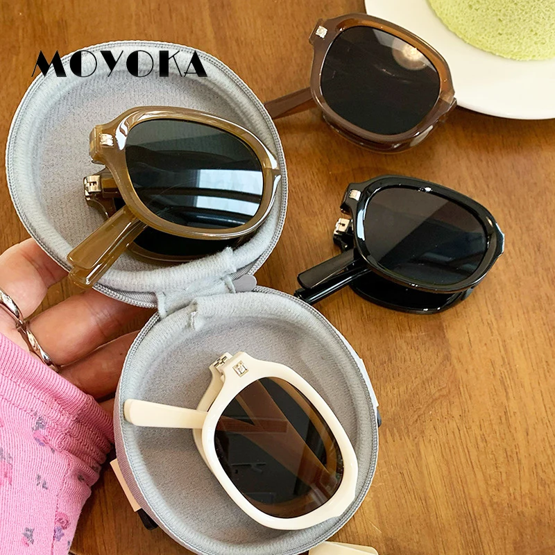 

New Folding Sunglasses Oval Frame Sunscreen Fashion Vintage UV400 Shades Outdoor Travel Eyewear Women Men