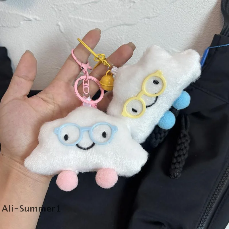 

【E】Cute Cartoon Plush Glasses Clouds Keychain Bag Hanging Decoration Car Keyring Backpack Fluffy Pendant Ornaments Couple Gifts