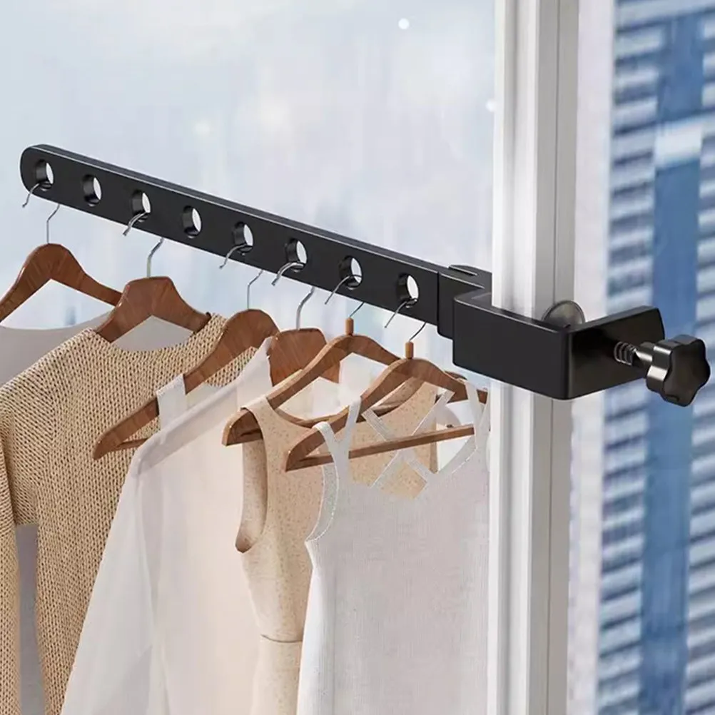 Clip on Window Frame Clothes Hanging Rack Detachable Punch Free Balcony Laundry Drying Holder Sturdy Multi Hole Clothes Hanger