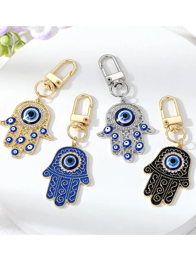 Bling creux mauvais œil Hamsa main porte-clés porte-clés pour femmes hommes Zircon Fatima main bleu oeil sac voiture Airpods boîte clé accessoires