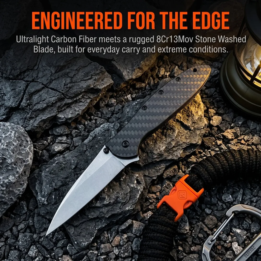 1660 Portable EDC Folding Knife Carbon Fiber Handle 8Cr13MoV Blade Outdoor Camping Hunting Pocket Utility Tool