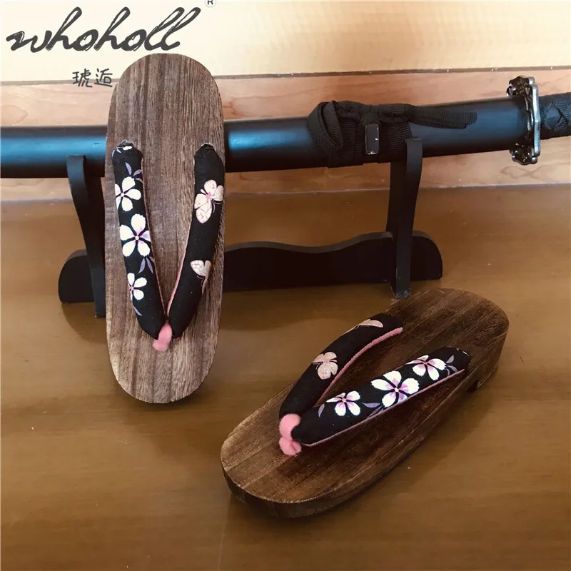 WHOHOLL Infradito da donna Zoccoli Geta in legno giapponese Scarpe per donna Pantofole estive Scivoli Scarpe cosplay Geisha giapponese