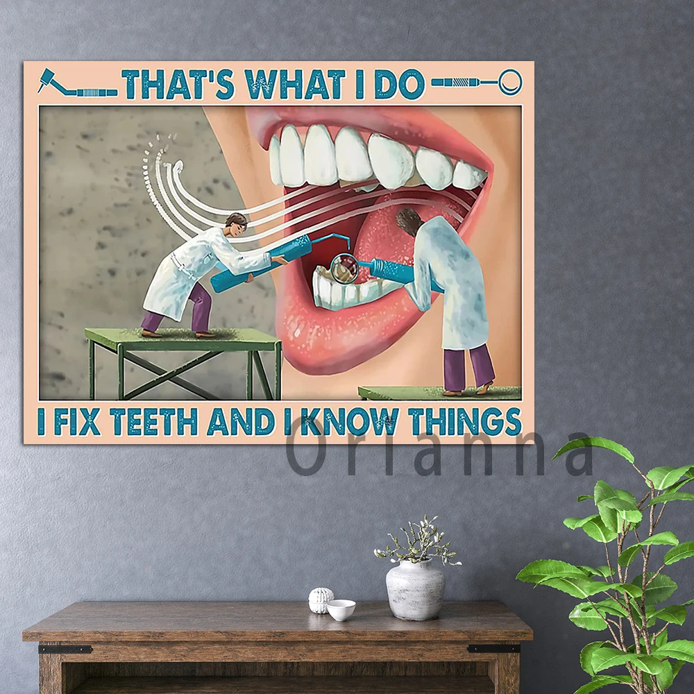 

That'S What I Do I Fix Teeth And I Know Things Poster, Dentist Poster, Horizonal Print Dentist Wall Art Decor Canvas Painting