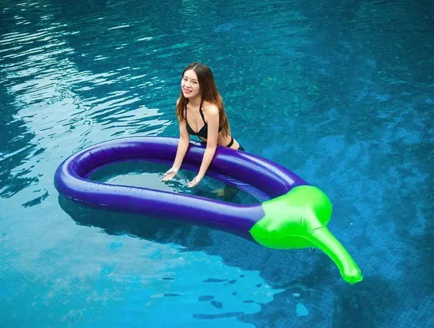 Oversized Water Floating Row Mesh Cloth Swimming Ring Eggplant Boat for Adults and Children Water Fun during Swimming Season