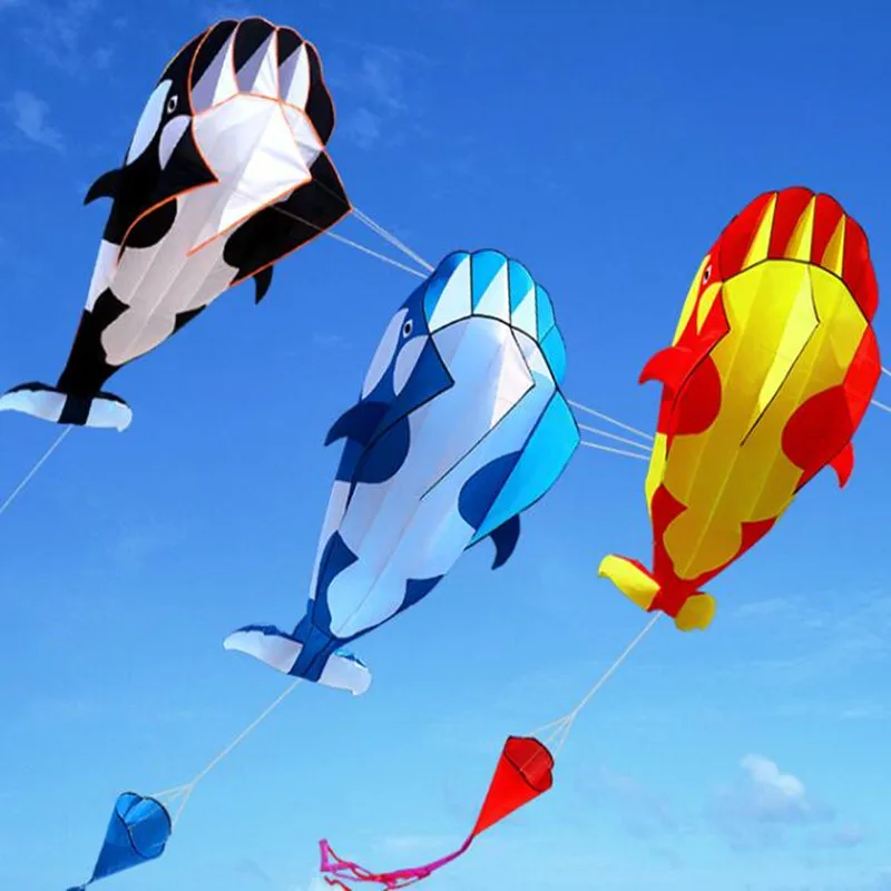 Pipa suave grande, pipa de delfines, línea de pipa de nailon, pipas animadas, parafoil volador, pipa de paracaídas, cometa, avión de papel, juegos al aire libre
