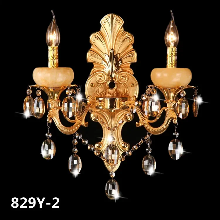 

Gold 5-arm large living room wall light hotel fixtures Retro Corridor Wall sconce Corridor Bedroom Villa hall Wall Crystal Lamp