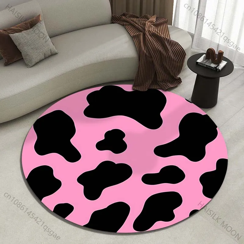 Multiple sizes Pink background black spots Print Round Carpet Living Room Bedroom Table Chair Sofa Decorative Carpet