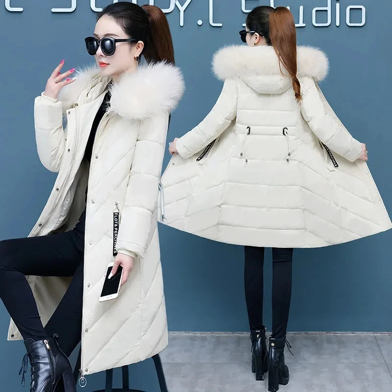 Down Cotton Jacket Women 2022 Winter New Korean Versatile Casual Padded Coat Female Large Size Fur Collar Hooded Thick Parkas