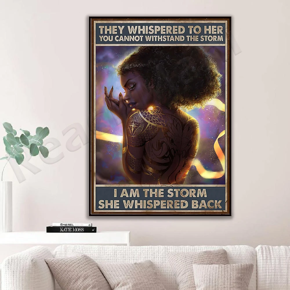 They whisper to her you can't take the storm I'm the storm that echoes in her whisper, black women poster, hippie butterfly girl