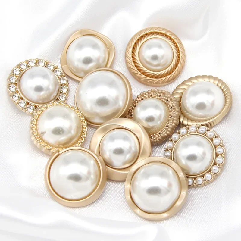 Faux Pearl Gold Metal Women Coat Buttons For Clothing Vintage Sweater Decorative Buttons Quality Sewing Accessories Wholesale