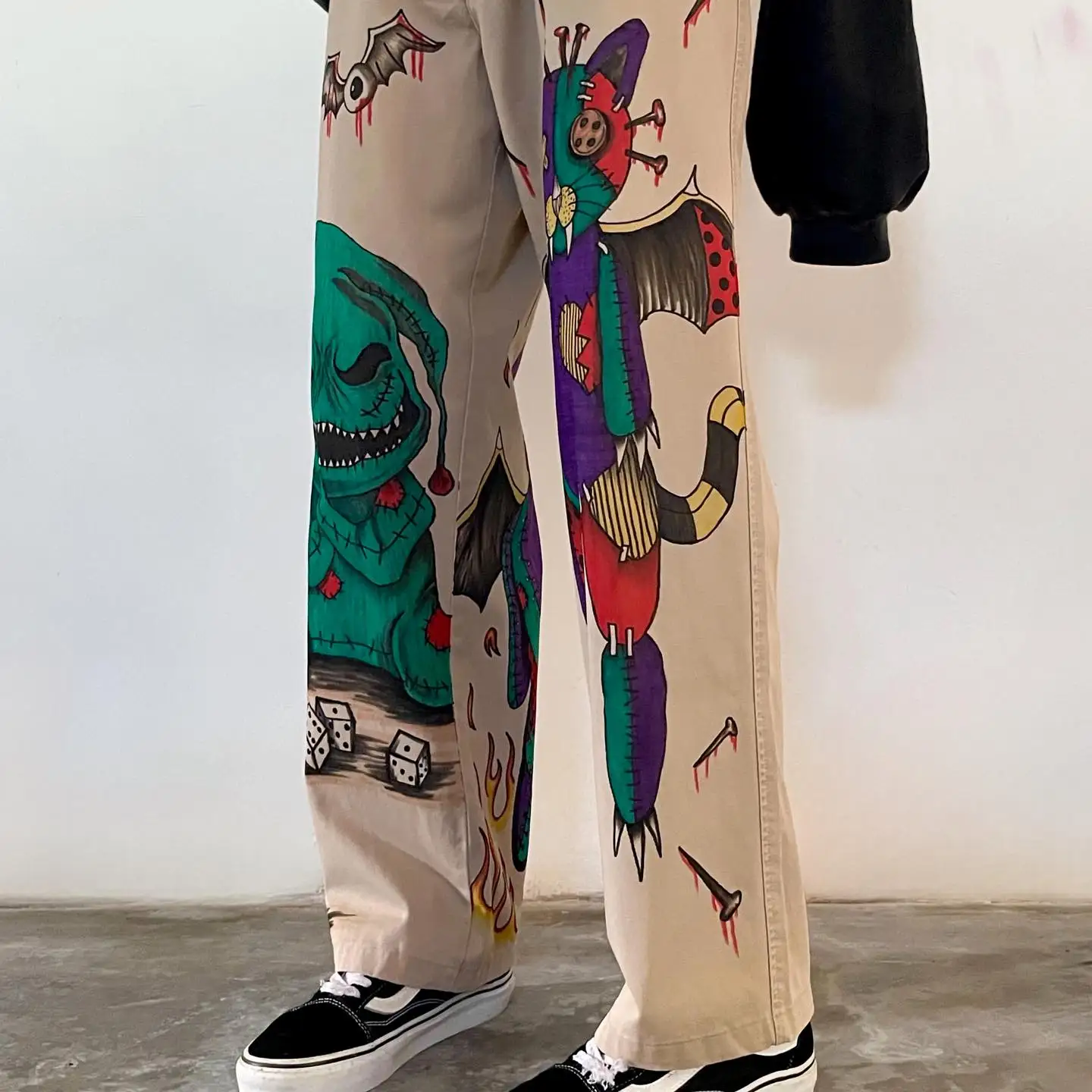 Hip Hop Graffiti Print Graffiti Jeans Baggy para homens e mulheres, calças jeans Harajuku, calças largas de perna larga, Y2K, góticas, cintura alta, novo