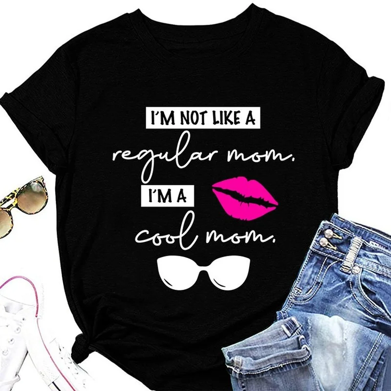 

Not Regular I'm Cool Mom Lip Print Women T Shirt Short Sleeve O Neck Loose Women Tshirt Ladies Tee Shirt Tops Camisetas Mujer