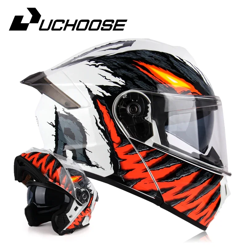 Uchoose DOT Approved Full Face Helmets Crash Motorbike Protective Gear Men Women Flip Up Helmet Motorcycle Double Sun Visor