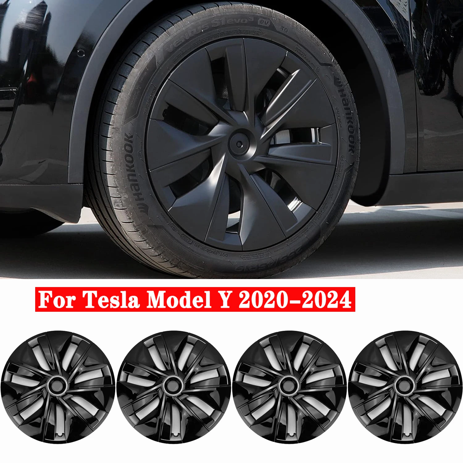 4 pezzi Hubcaps per Tesla Model Y 2020-2024, copriruota stile Gemini da 19 pollici supporto di ricambio protezione per cerchi di miglioramento della