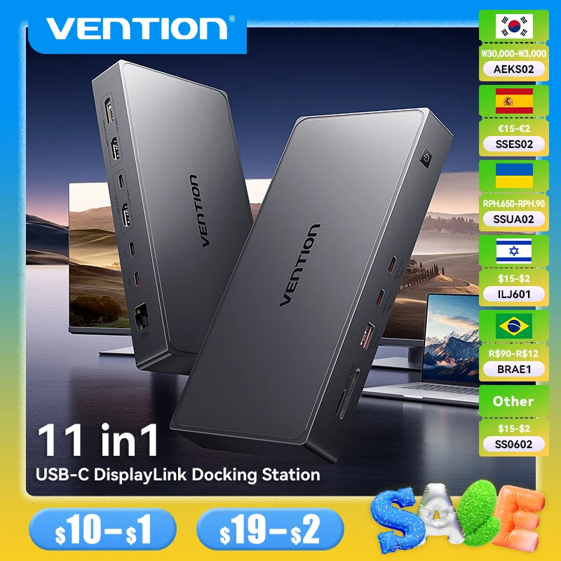 

Док-станция Vention 11-IN-1 HUB USB C до 4K60Hz HDMI DisplayPort RJ45 PD100W Док-станция для MacBook M1 M2 M3 10 Гбит/с USB 3.2 HUB