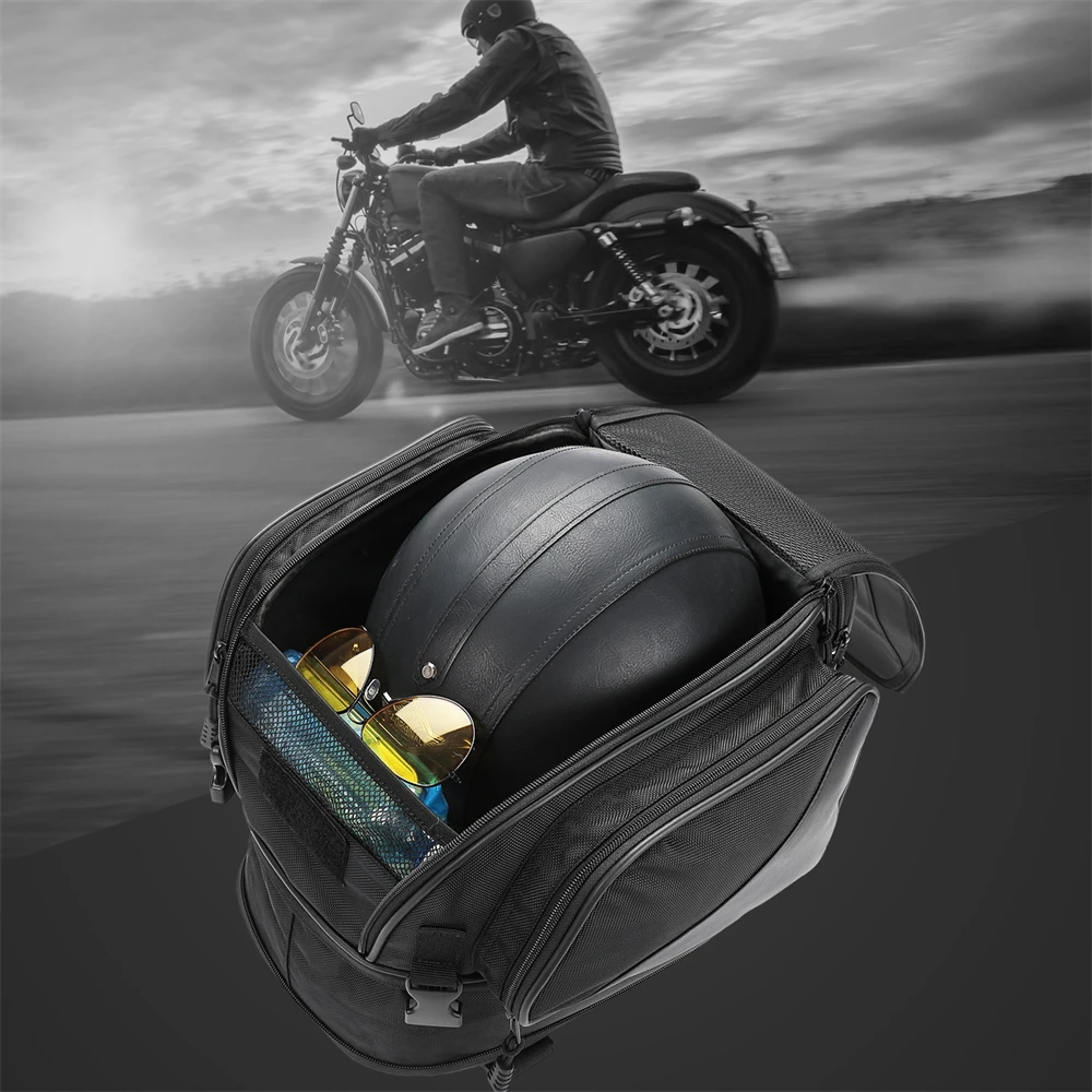 Motorcycle Tail Bag Expandable Sissy Bar Bag Waterproof Motorcycle Travel Rear Seat Bags Helmet Luggage Rack Universal for BMW