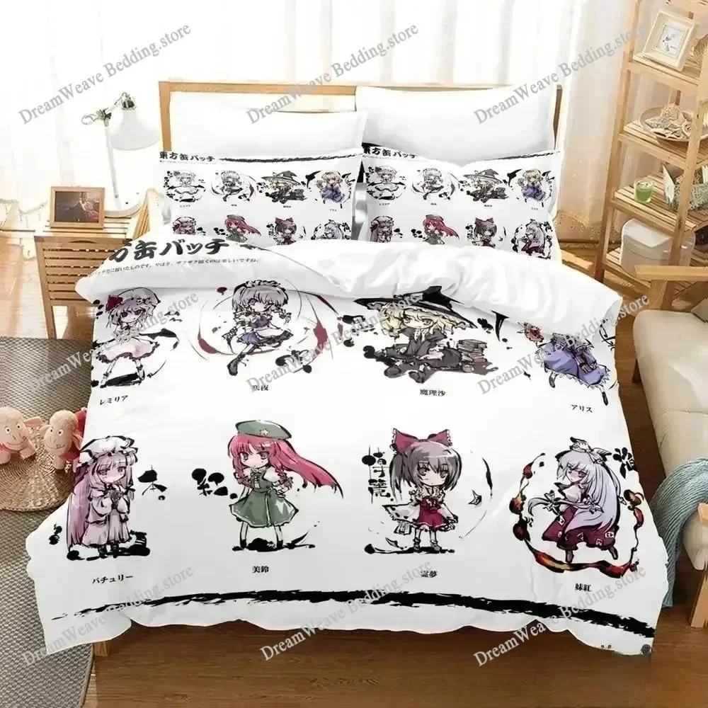 Anime Touhou Project Bedding Set Polyester Quilt Cover Pillowcase Comforter King Queen Size 3D Duvet Cover Set for Boys Adult592