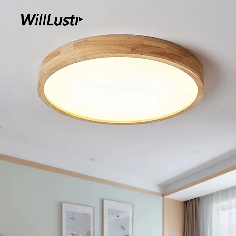 

Minimalist LED Wood Ceiling Lamp Sitting Room Bedroom Hotel Lounge Hall Round Square Rectangle Natural Color Lighting