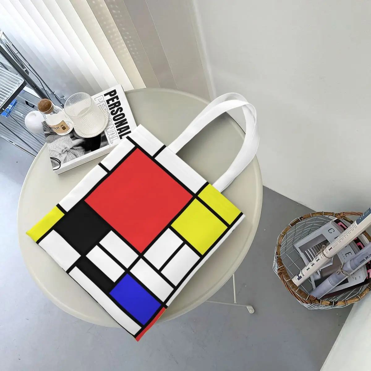 Mondrian Shopping Bags Canvas The Tote Bag Reusable for Women Shoulder Tote Travel Handbag