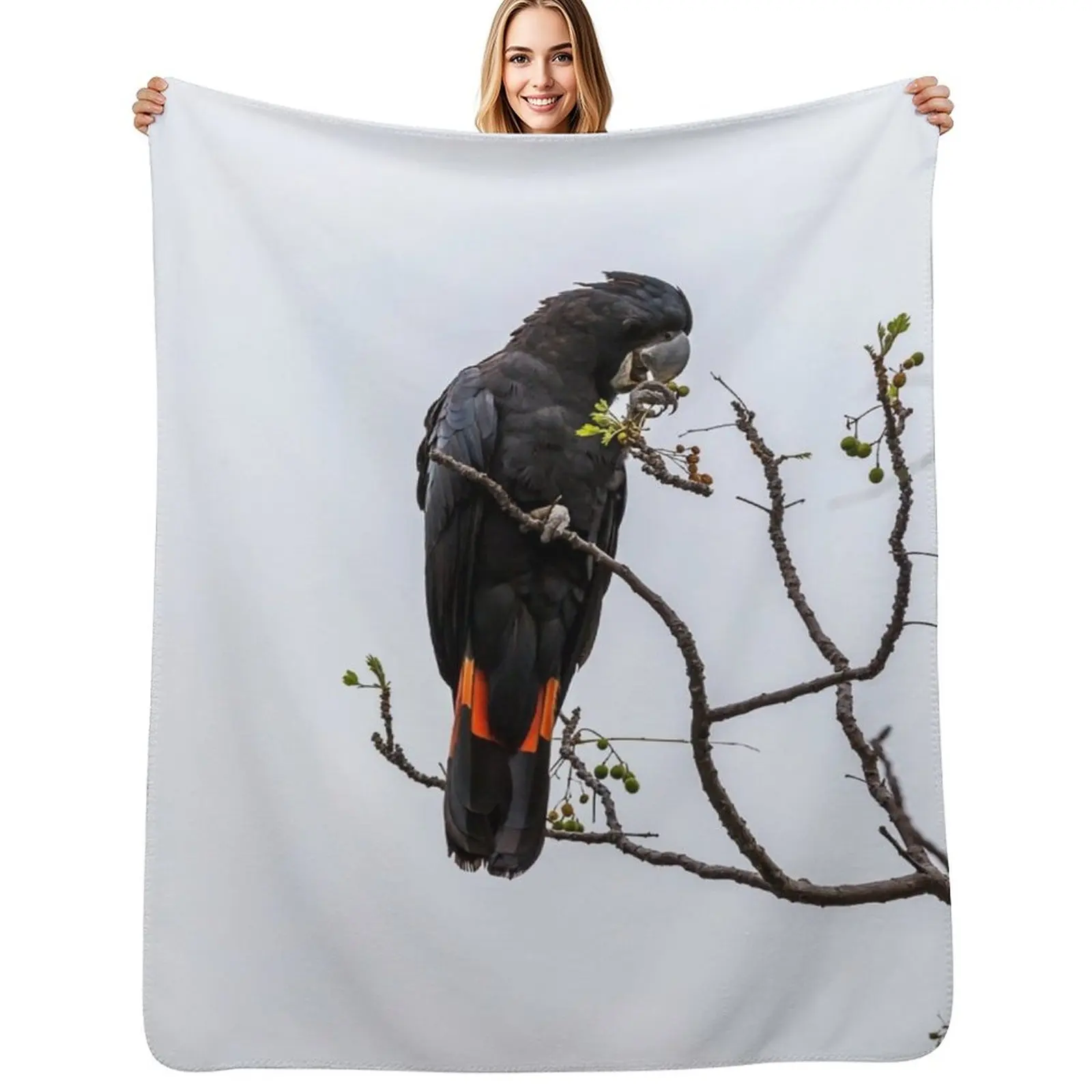 

Animal Collection - Black Cockatoo Red Tail Throw Blanket valentine gift ideas Luxury Designer Designers Baby Blankets