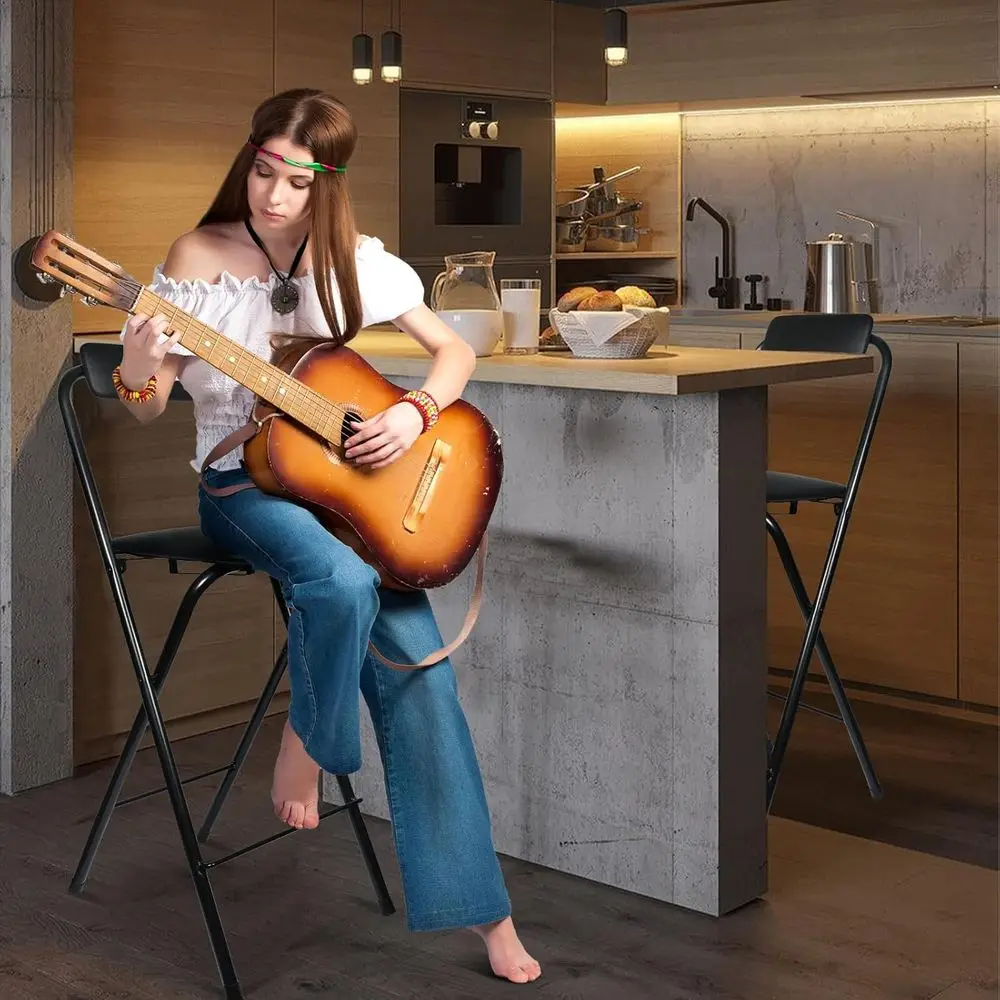 مقعد محمول مبطن بالجلد قابل للطي مع ظهر، مقعد طويل قابل للطي لارتفاع طاولة المطبخ