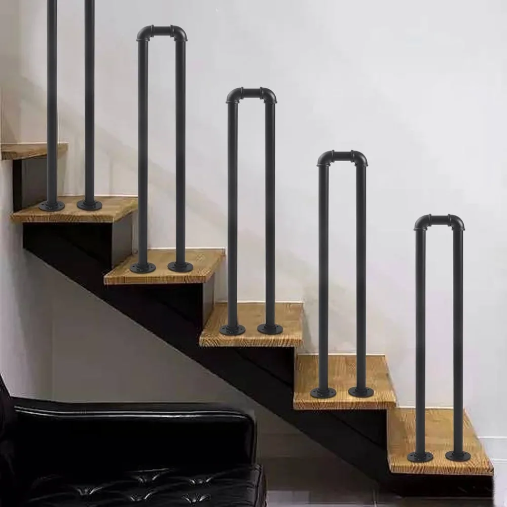 Stair Handrail Matte Black U-Shaped Industrial Wrought Iron Railing Non-Slip Safety Indoor Or Outdoor Children's Support Poles