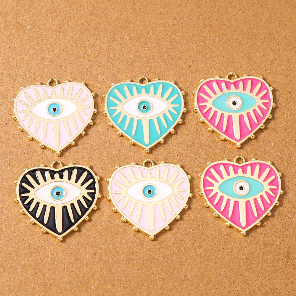 10pcs New Enamel Eyes Love Heart Charms Pendants for Necklace Earrings Bracelet DIY Jewelry Making Accessories Supplies