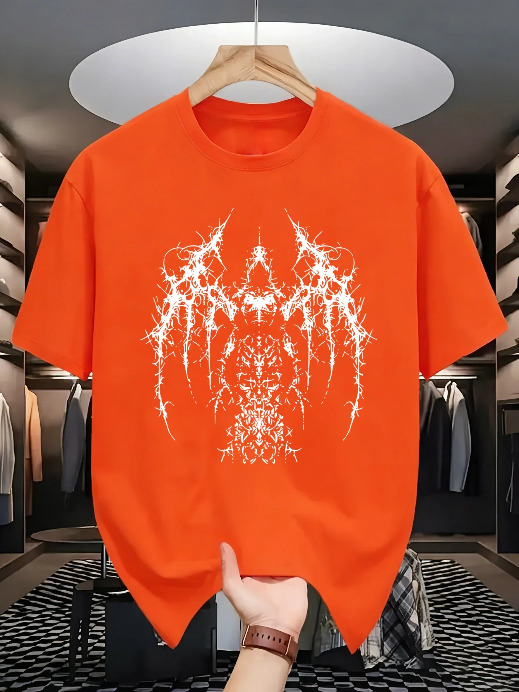 Human Thorn Symmetry Pattern Man Breathable Hip Hop T Shirt O-Neck Cotton Streetwear Casual Loose Clothing Summer Soft T-Shirt