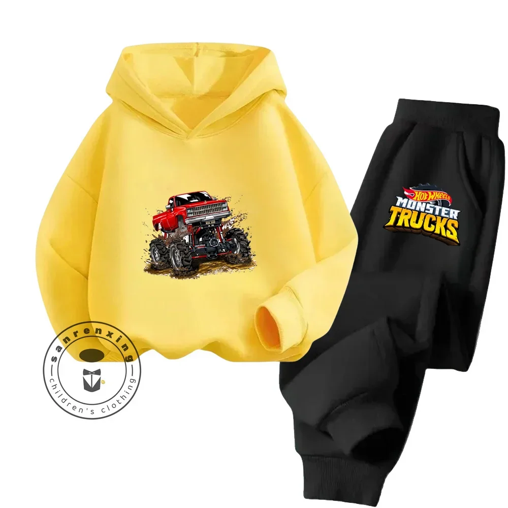 2024 New Monster Truck Cartoon Spring Fall Boys and Girls Simple Fashion High Quality Vintage Cotton Simple Sweatshirt Tracksuit