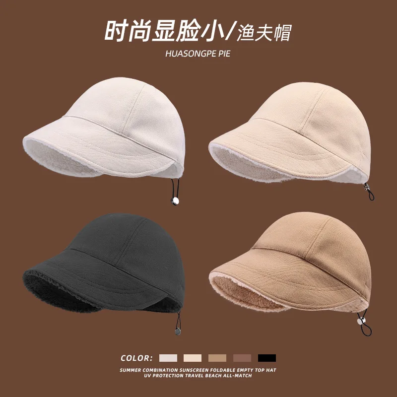 Korean Style Ins Autumn and Winter Warm Cotton Bucket Hat Women's Double-Sided Face-Looking Peaked Cap with Rose