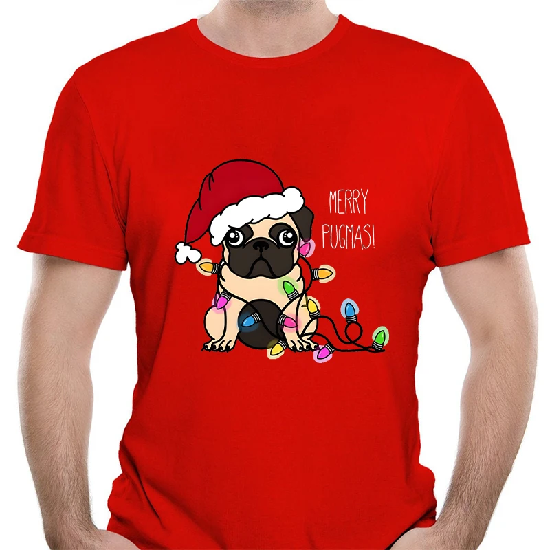 Merry Pugmas Xmas Men T-shirt Dog Lover Graphic Y2k Tops Short Sleeve Tees Harajuku Funny Christmas Print Tshirt Streetwear