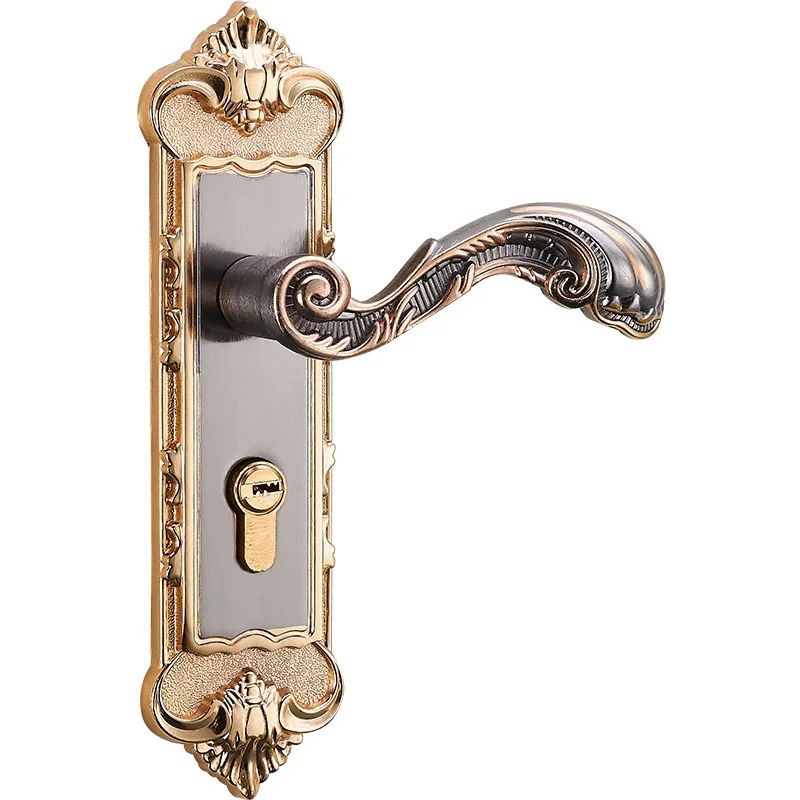 European Retro Key Door Lever Set Arc Handle Set Aluminum Alloy Lock with Key Latch Safety Mortise Lock