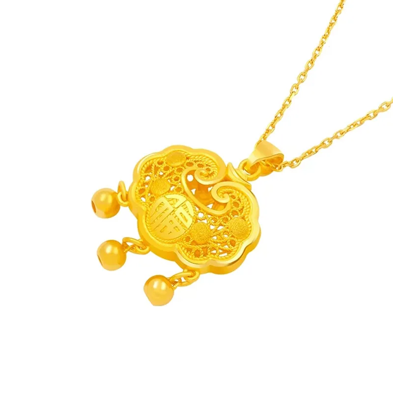 

Women's 24K Gold AU999 Peace Lock Pendant | Geometric minimalist design with classic patterns, professional sleek
