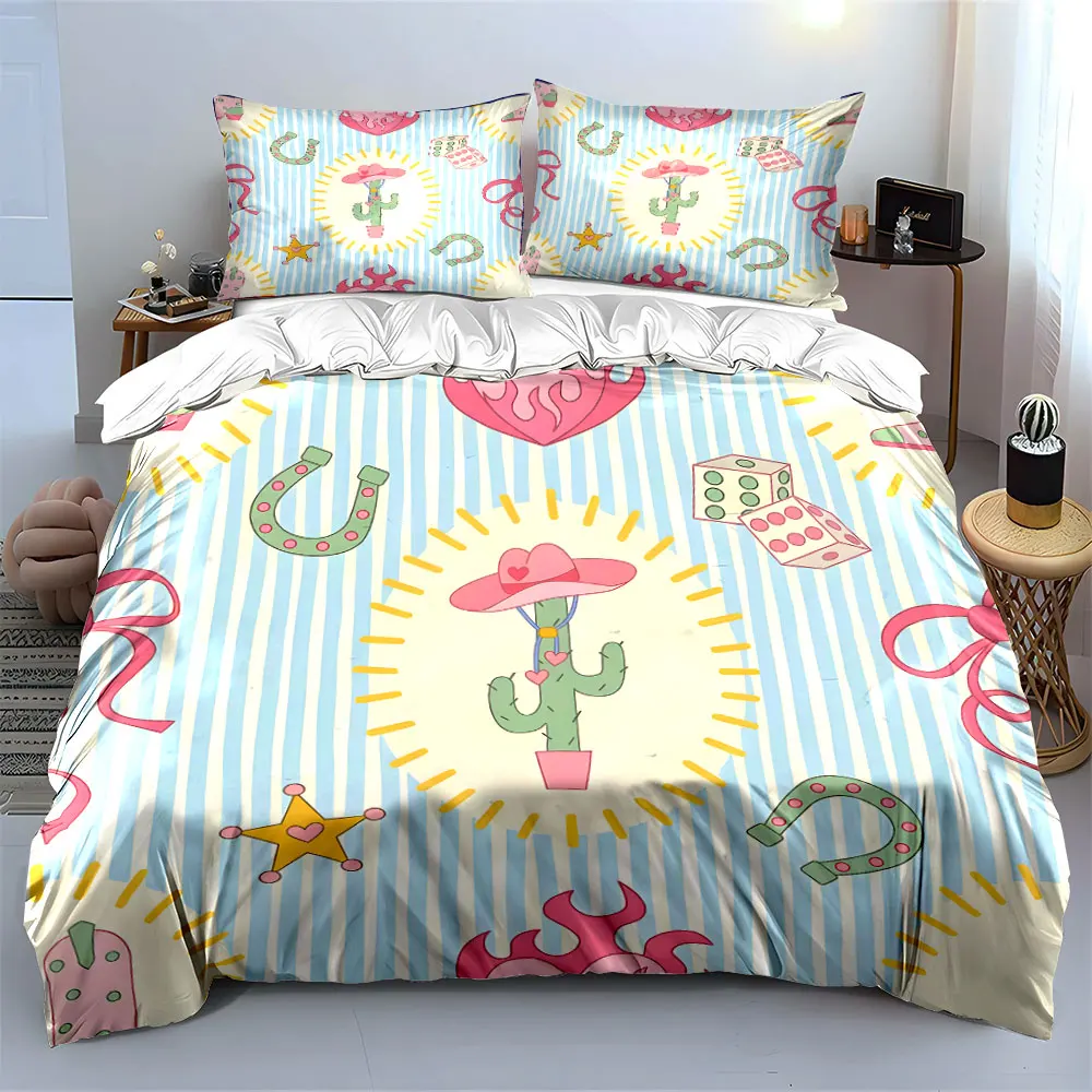 Cute Western-Themed Cartoon Pattern Print Bedding set 3PC 1 duvet cover 2 pillowcases adult and children bedding set Luxury
