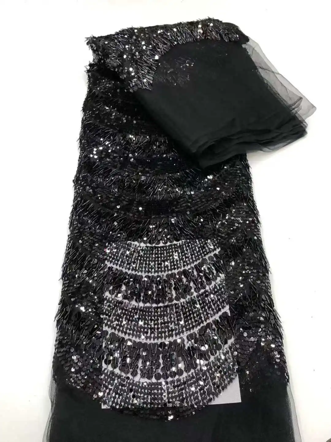 고품질 아프리카 레이스 원단 2025 프랑스 네트 스팽글 원단 자수 레이스 튤 나이지리아 레이스 원단 5야드