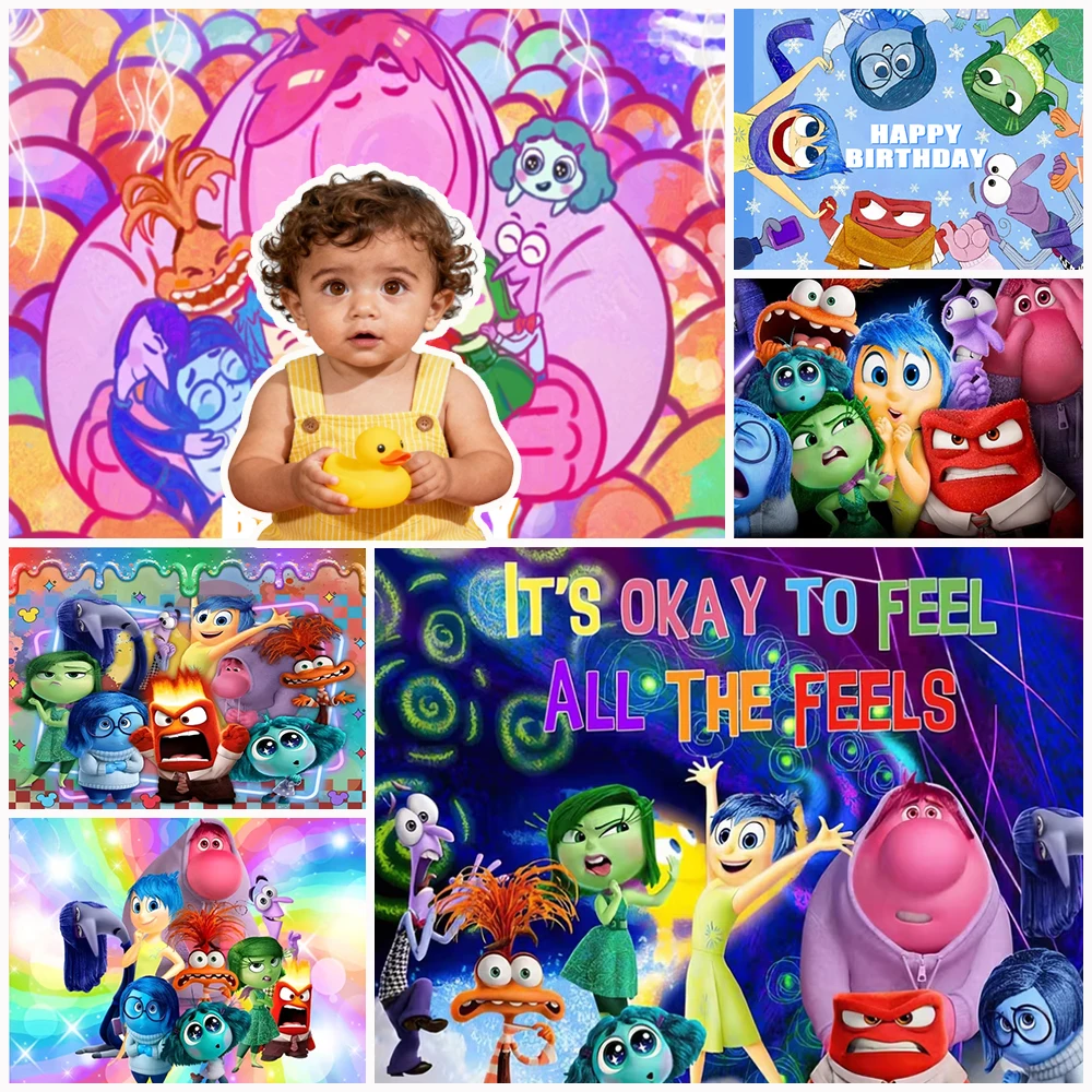 

Disney Inside Out 2 Party Backdrop Anger Joy Birthday Party Decoration Banner Kid Room Decor Supplie Baby Photography Props Gift